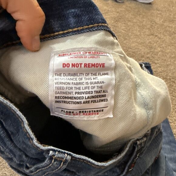 Ariat Jeans Mens 34x34 Blue Denim FR M4 Low Rise Boot Cut Workwear Flame Resist - Picture 9 of 11